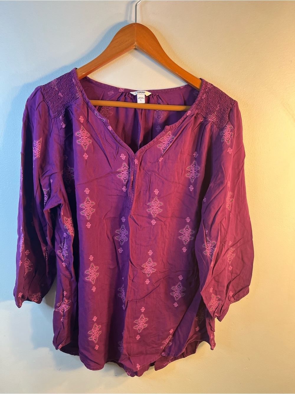 Peasant Blouse Purple Pattern Women’s Size Large